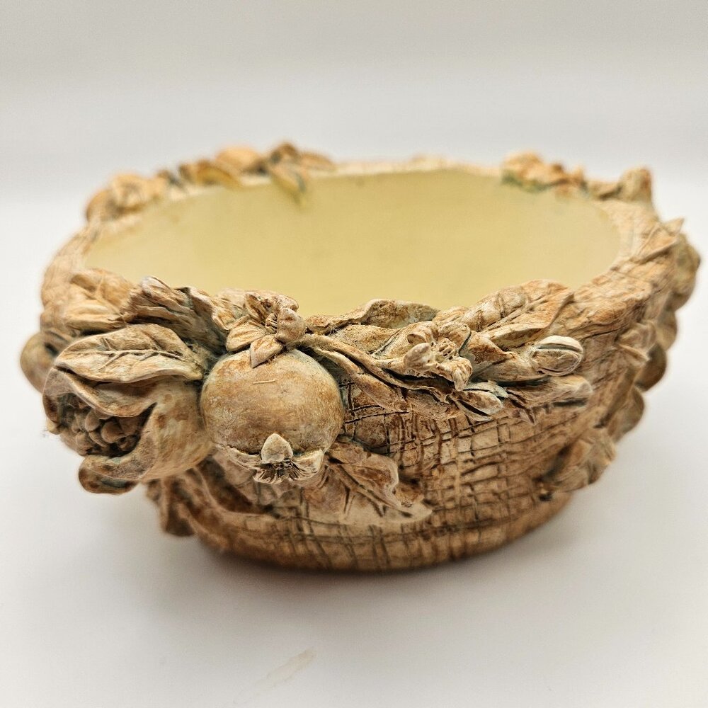 Rustic Sculpted Fruit & Leaf Decorative Bowl – Tuscan Style Planter